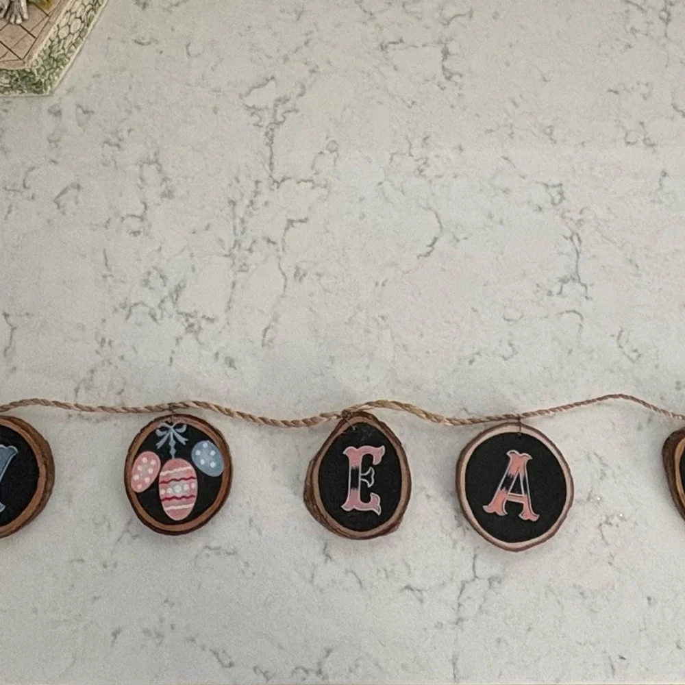 Happy Easter Wood Slice Banner Garland - Pastel Pink and Blue